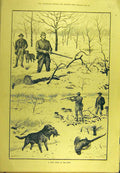 Original Old Antique Print 1887 Sport Snow Hunting Shooting Game-Birds Victorian