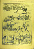 Original Old Antique Print 1883 Stag-Hunting Stagging Animal Sport Victorian