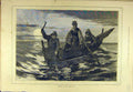 Original Old Antique Print 1883 Fishing North-Sea Fishermen Boat Sport Victorian