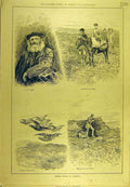 Original Old Antique Print 1886 Grouse Driving Yorkshire Veteran Game-Bird Sport