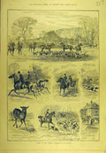 Original Old Antique Print 1882 Queen'S Staghounds Salthill Hunting Sport 19th