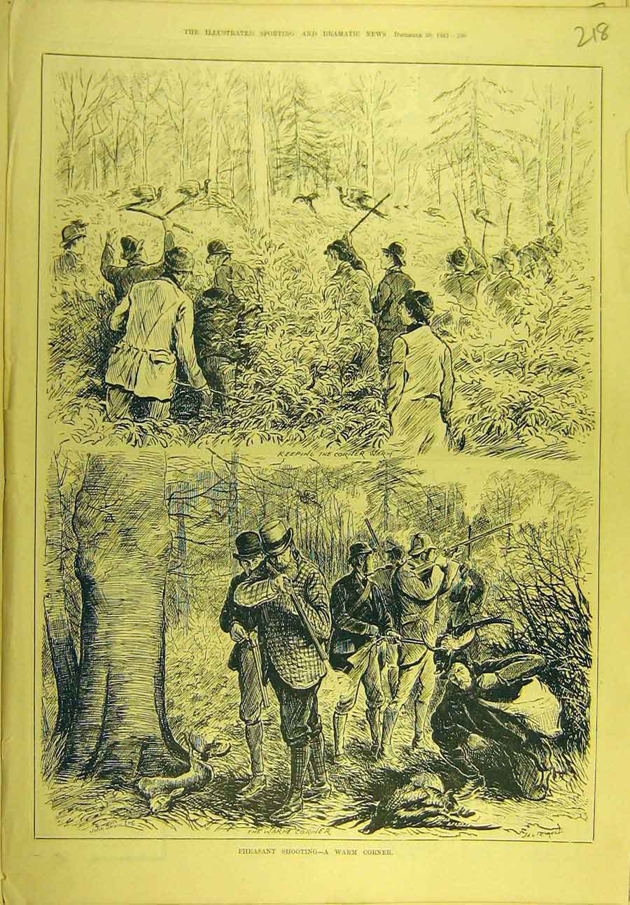 Original Old Antique Print 1882 Pheasant Shooting Game-Birds Sport Victorian