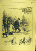 Original Old Antique Print 1881 Rabbit Hunt Shooting Sport 19th
