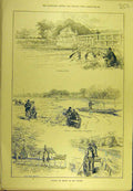 Original Old Antique Print 1889 Fishing Buscot Thames Church Meadows Sport 19th