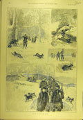 Original Old Antique Print 1892 Rabbit Shooting Hunting Hounds Sport Victorian
