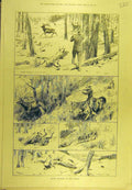 Original Old Antique Print 1889 Wapiti Shooting Rockies Canada-America Sport