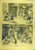 Original Old Antique Print 1882 Fishing Expedition Puppies Fish Dadd Fine Art