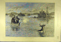 Original Old Antique Print 1887 Deer-Stalking America Lake Sport Shooting 19th