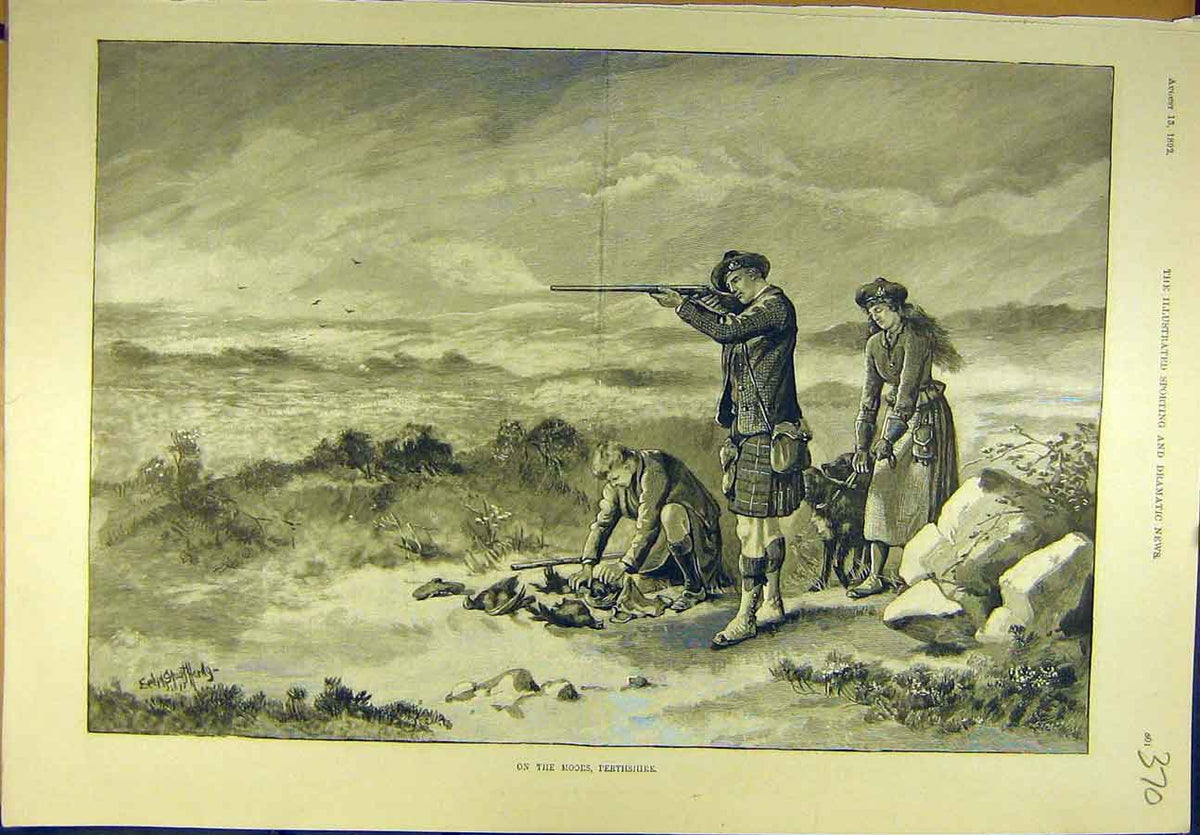 Original Old Antique Print 1892 Moors Perthshire Game-Bird Shooting Sport 19th