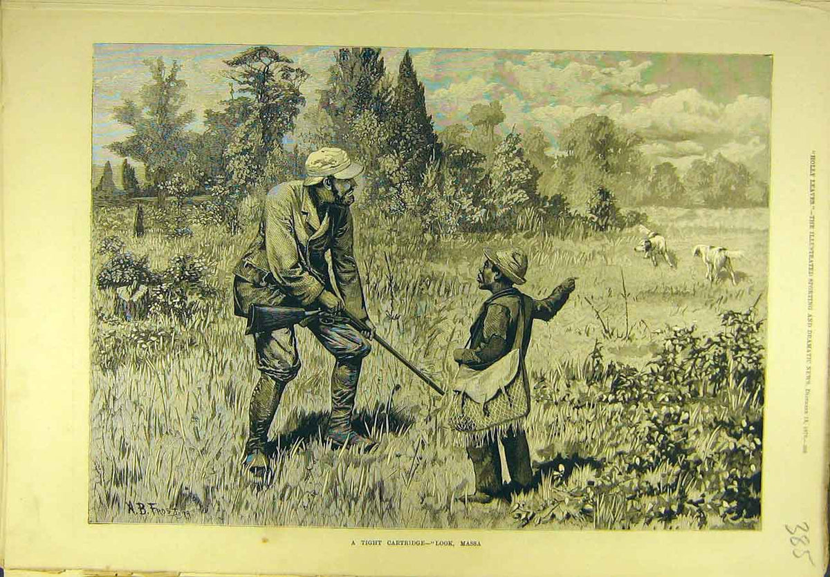 Original Old Antique Print 1879 Tight-Cartridge Massa Dogs Shooting Sport 19th