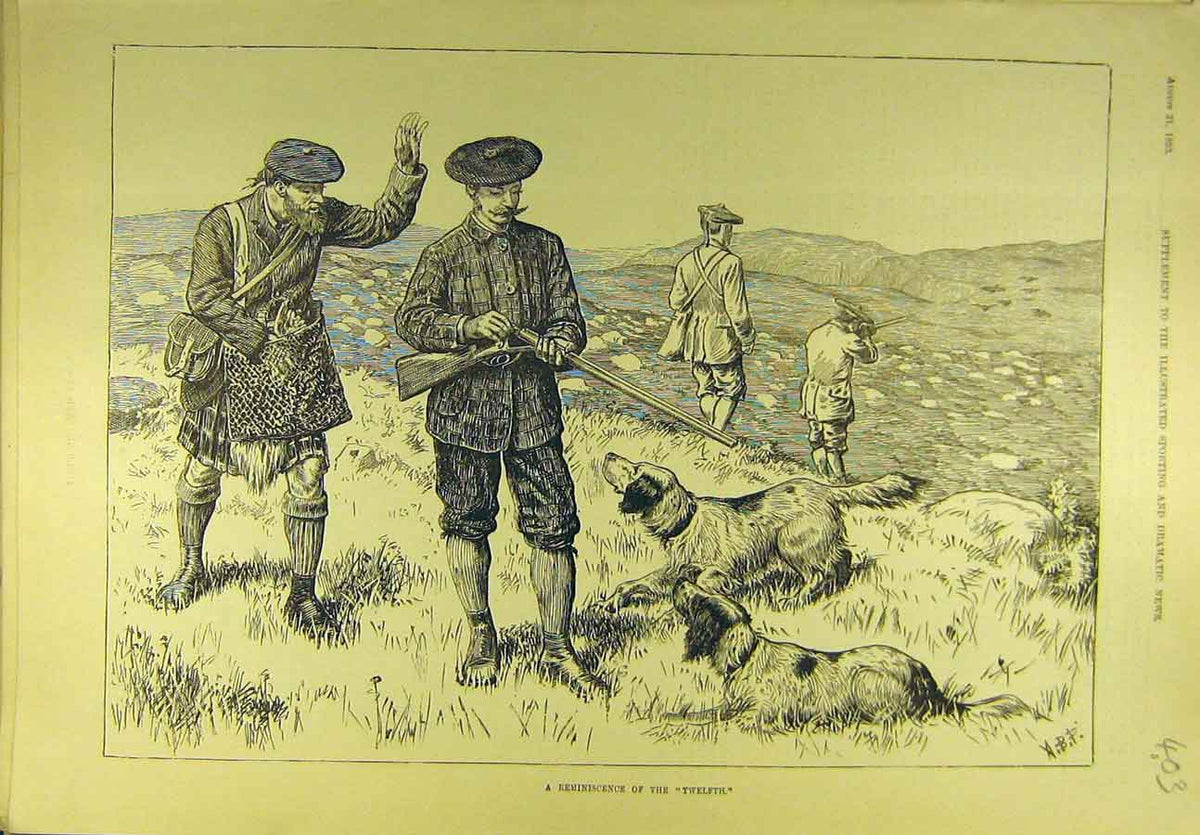 Original Old Antique Print 1895 Reminiscence Twelfth Shooting Season Sport 19th