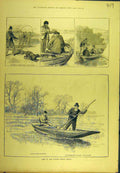 Original Old Antique Print 1880 Bottom-Fishing Season Dog-Fish Wroxham Junson