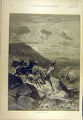 Original Old Antique Print 1895 Hunting Koulan Donkeys Sport 19th