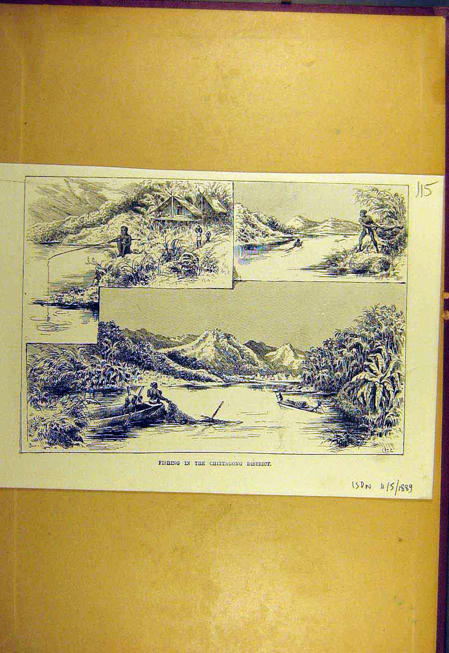 Original Old Antique Print 1889 Fishing Chittagong District Sport 19th