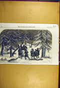 Original Old Antique Print 1856 Bear-Hunting Russia Animal Hunt Sport Victorian