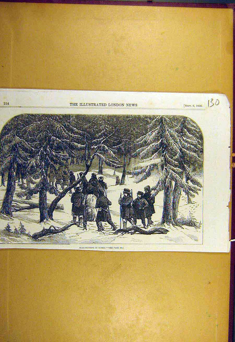 Original Old Antique Print 1856 Bear-Hunting Russia Animal Hunt Sport Victorian