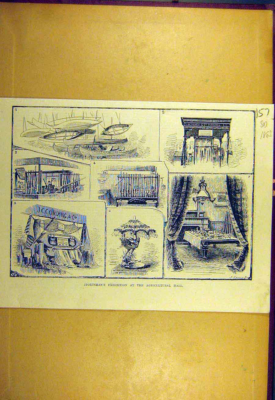 Original Old Antique Print 1883 Sports-Man Exhibition Agricultural Hall Sporting