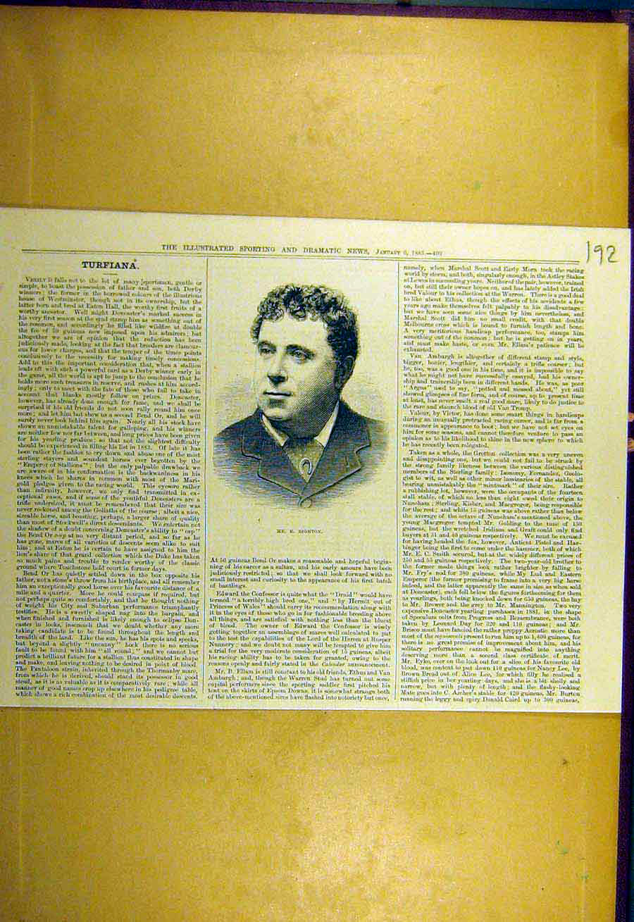Original Old Antique Print 1883 Righton Portrait Sporting Dramatic News 19th