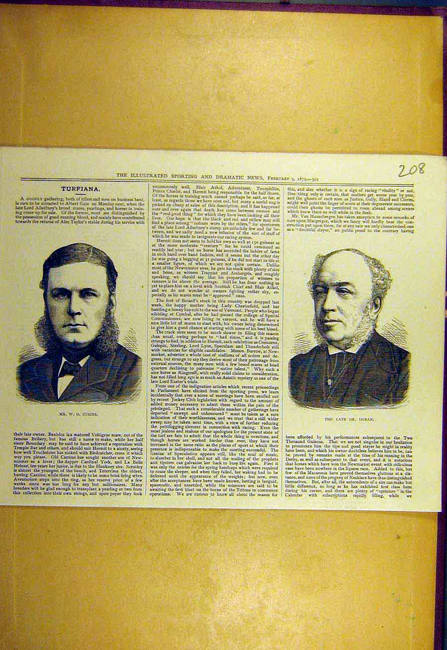 Original Old Antique Print 1879 Portrait Cusins Doran Sporting Dramaitc News