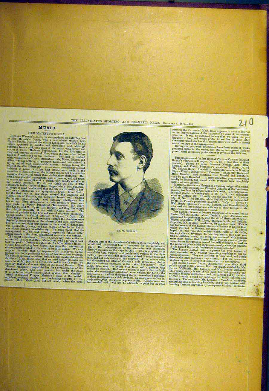 Original Old Antique Print 1879 Portrait Herbert Sporting Dramatic News 19th