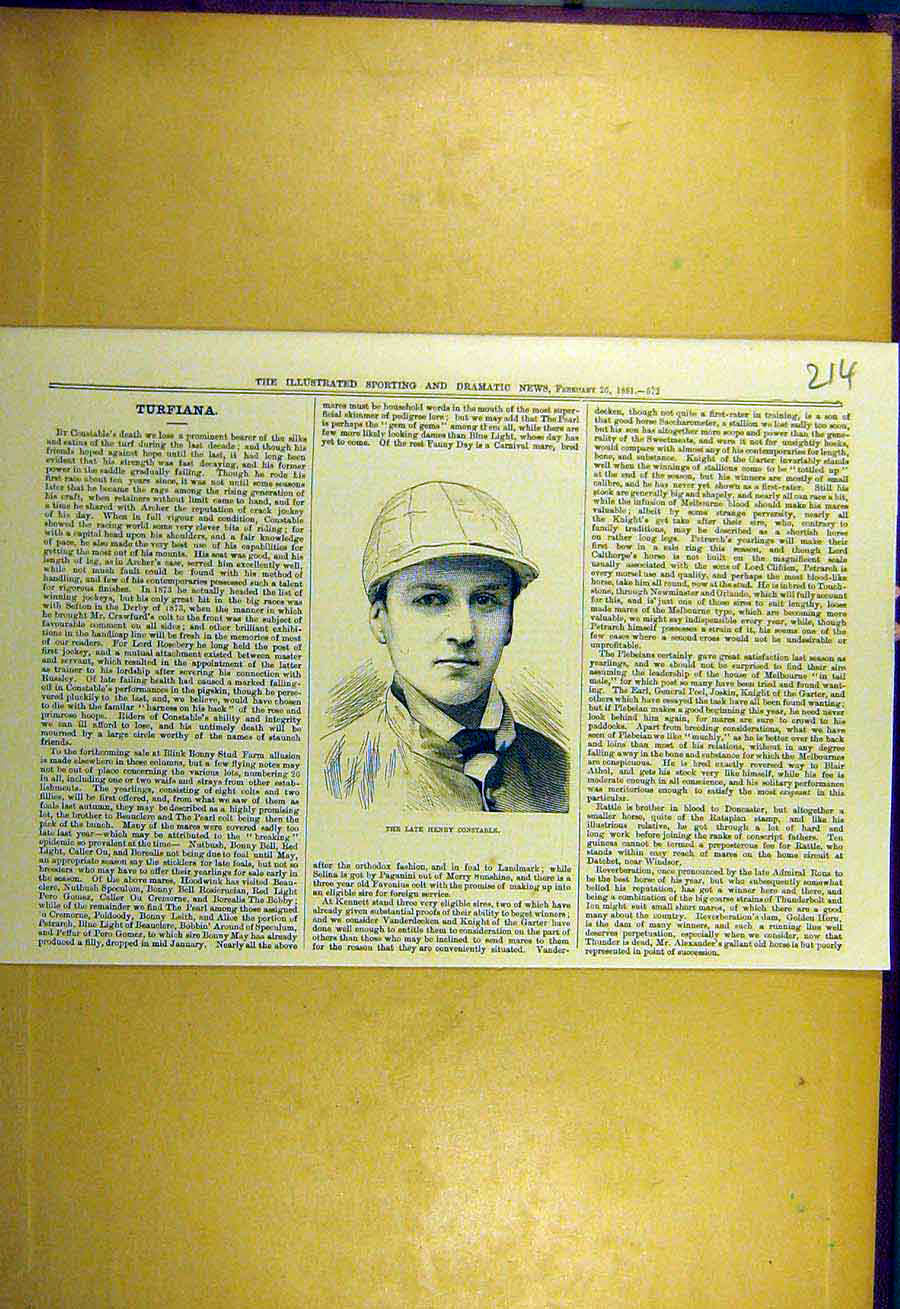 Original Old Antique Print 1881 Portrait Henry-Constable Sporting Dramatic News