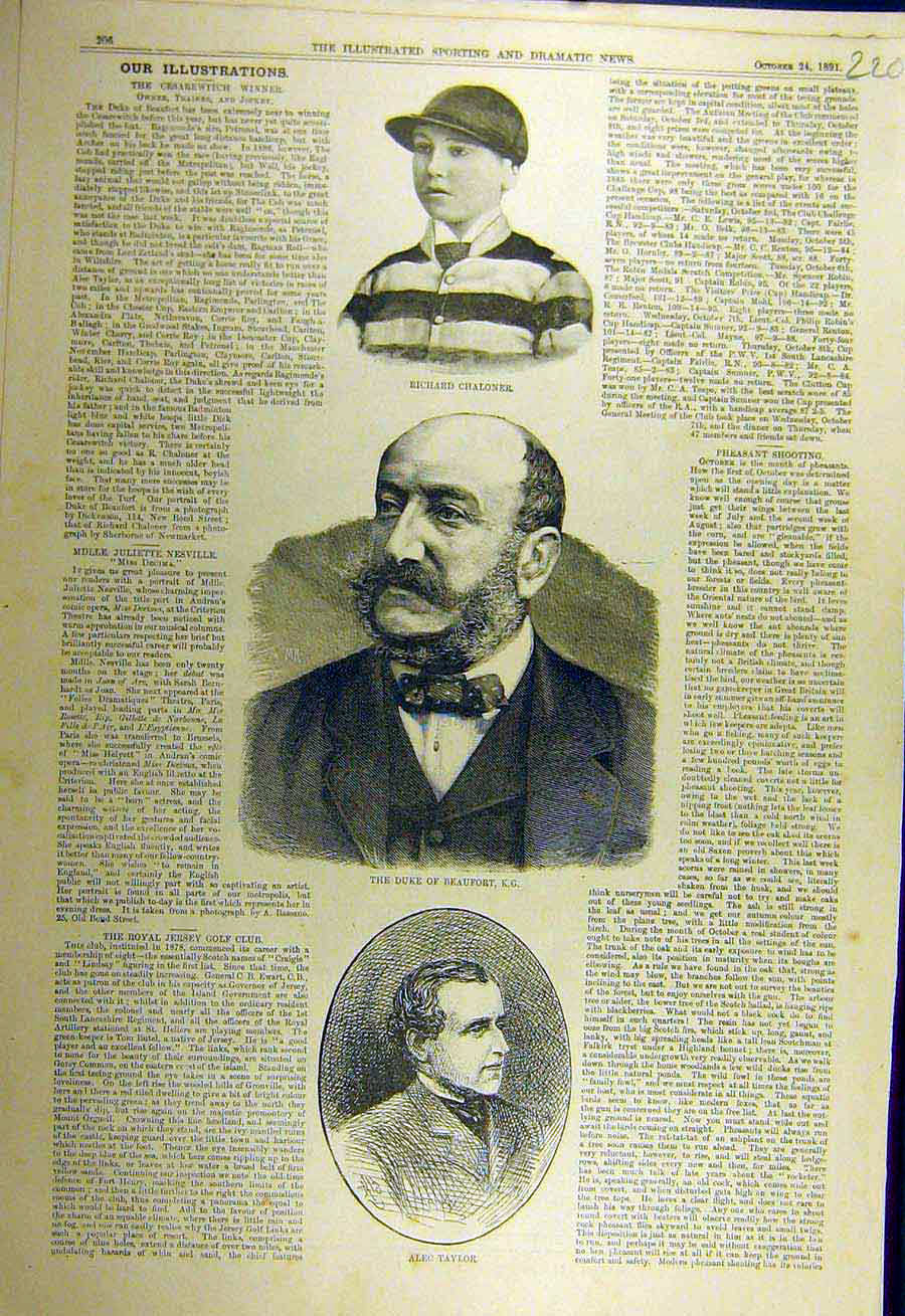 Original Old Antique Print 1891 Portrait Chaloner Duke Beaufort Taylor Sport
