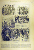 Original Old Antique Print 1883 Beckton Hall Hunt Hunting Sport Ball Breakfast