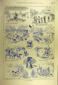 Original Old Antique Print 1880 Sketches Cub-Hunting Hounds Dadd Hunt Sport 19th