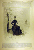 Original Old Antique Print 1894 Waiting Hunting Sketch Lady Hunt 19th