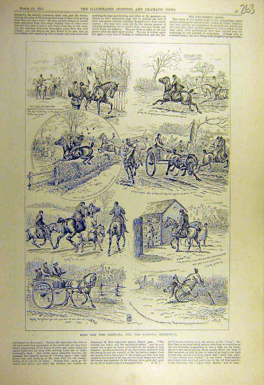 Original Old Antique Print 1893 Sporting Tradesman Sketches Hunting Hunt 19th