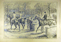 Original Old Antique Print 1893 Hunt Season Hunters Hunting Horses Riders Sketch