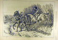 Original Old Antique Print 18777 Hunting Sport Horse Man Jump Hedge Hunt 19th