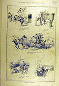 Original Old Antique Print 1889 Hunting Hunter Stables Hardy Sketches Rider 19th