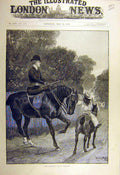 Original Old Antique Print 1890 Protector Woodville Riders Hunter Cattle Road