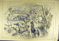 Original Old Antique Print 1883 Filling-Brook Horses Hunters Ditch Hunting 19th