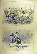 Original Old Antique Print 1881 Ploughed-Field Hunters Hunting Horses Riders
