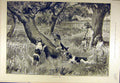 Original Old Antique Print 1889 First-Find Cat Puppies Hounds Field Hunting 19th