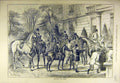 Original Old Antique Print 1880 Mounting Guests Hunters Hunting Hunt Victorian