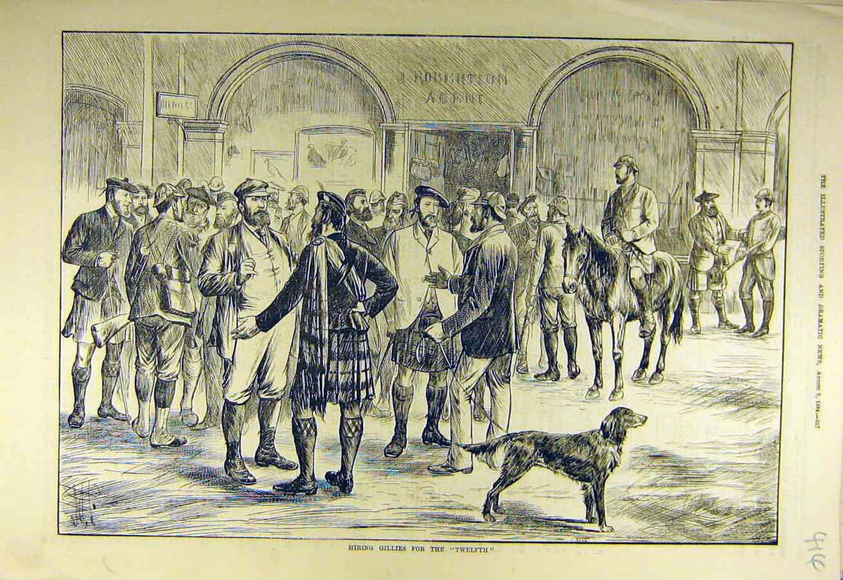 Original Old Antique Print 1884 Hiring Gillies Twelfth Fishing Sport Victorian