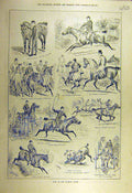 Original Old Antique Print 1886 Boys Hunting-Field Hunters Sketches Victorian
