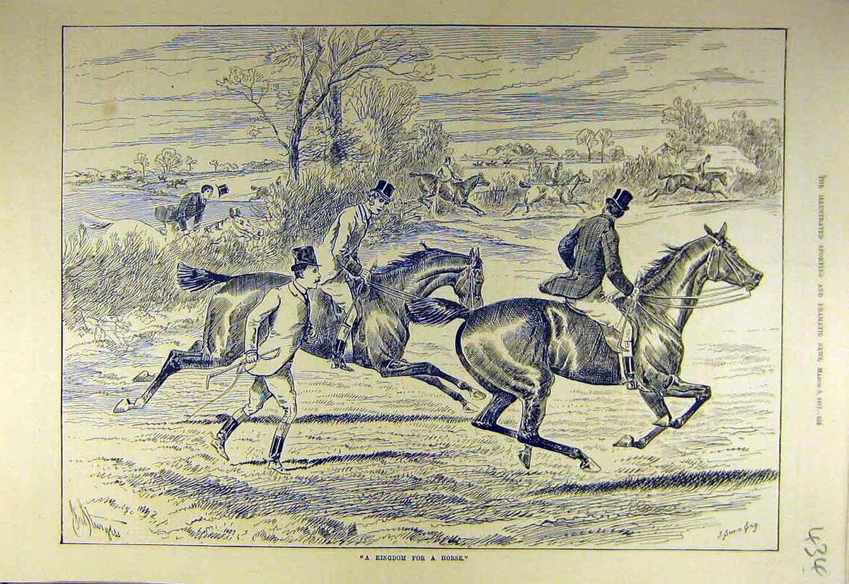 Original Old Antique Print 1887 Kingdom-Horse Hunter Hunting Rider Hunt 19th