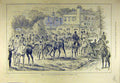 Original Old Antique Print 1884 Meet Hertfordshire Hounds Childwick Bury Hunting
