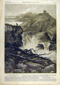 Original Old Antique Print 1858 Creswick Fine Art Mountain Torrent River 19th