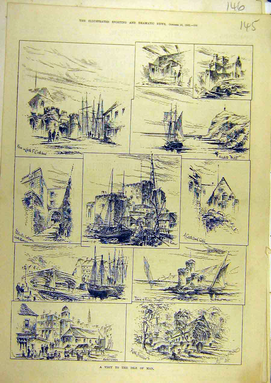Original Old Antique Print 1882 Isle-Of-Man Sketches Douglas 19th