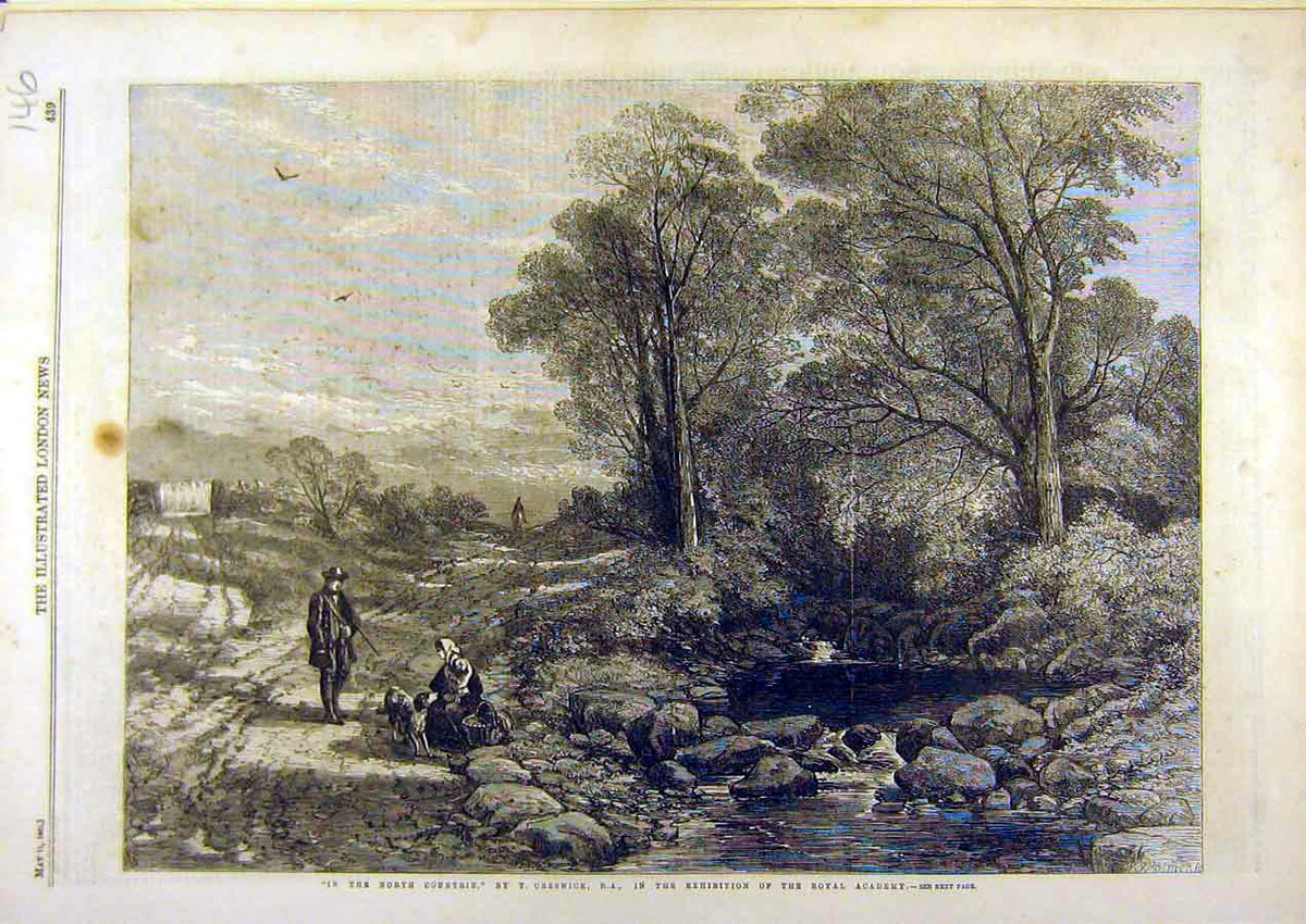 Original Old Antique Print 1861 North Countrie Creswick Country Fine Art 19th