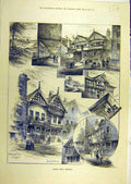 Original Old Antique Print 1884 Chester Sketches Building Street Social History