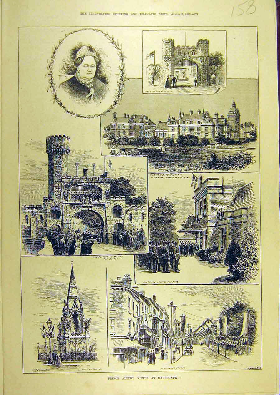 Original Old Antique Print 1889 Prince Albert Victor Harrogate Sketches 19th