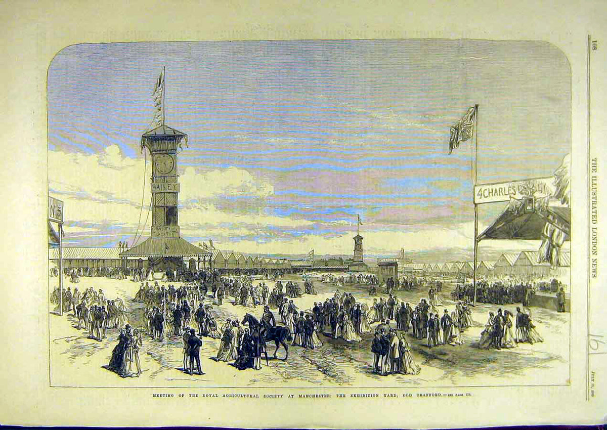 Original Old Antique Print 1869 Royal Agricultural Society Manchester Trafford