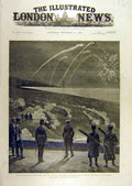 Original Old Antique Print 1886 Russian Military Electric-Light Rocket Krasnoe