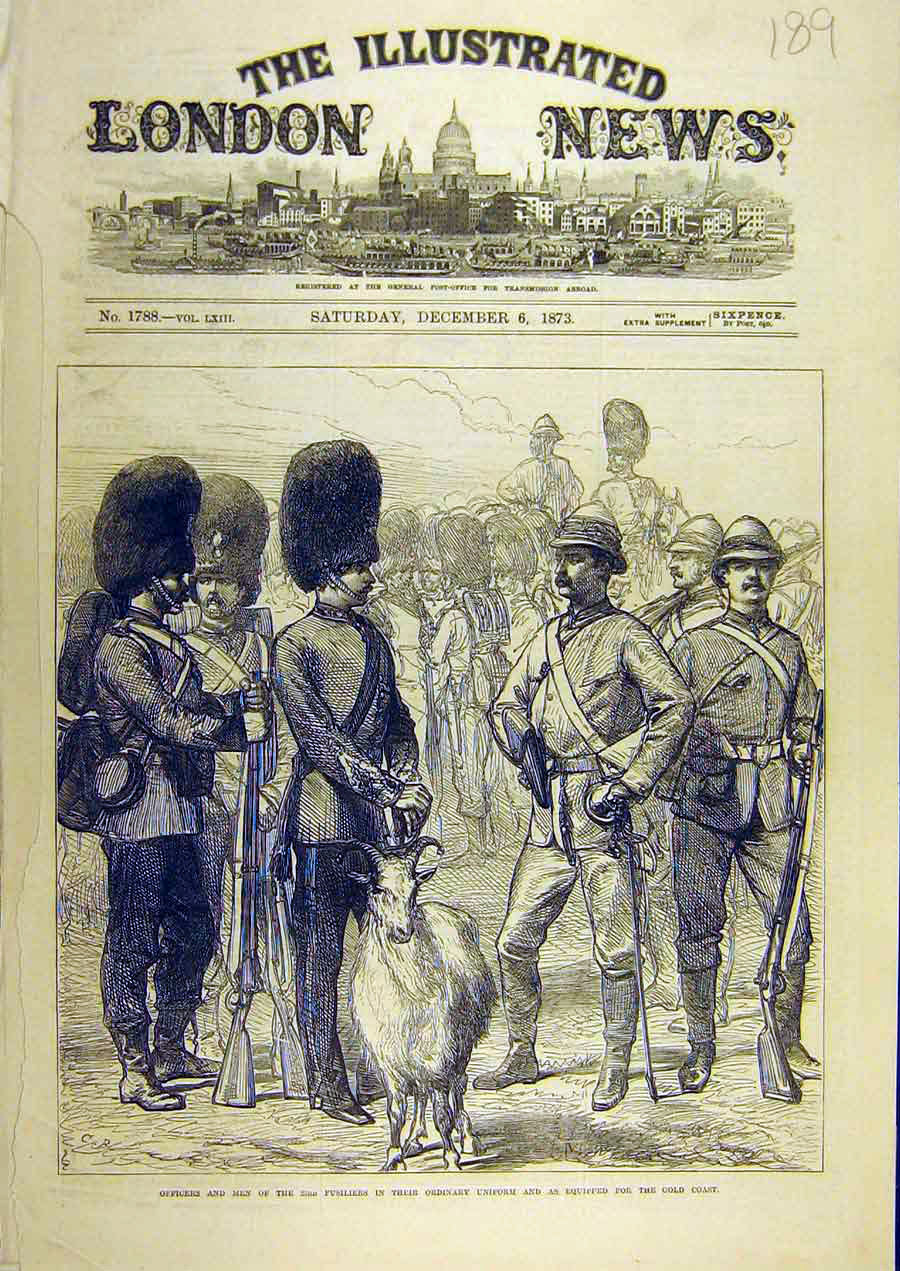 Original Old Antique Print 1873 Officers Men 23Rd Fusiliers Uniform GCoast 19th